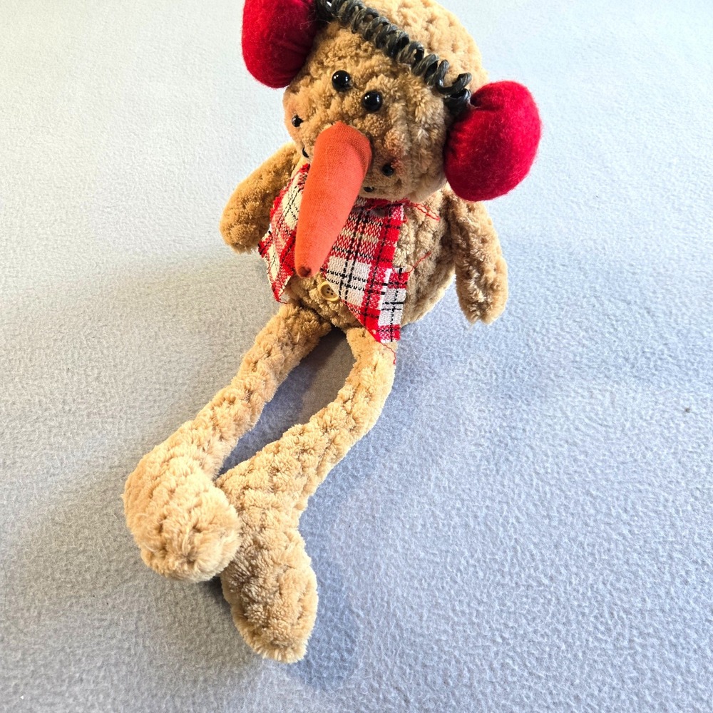 Unbranded Snowman Plush Unisex OS Tan Red Plaid Scarf Earmuffs Long Legs Decor